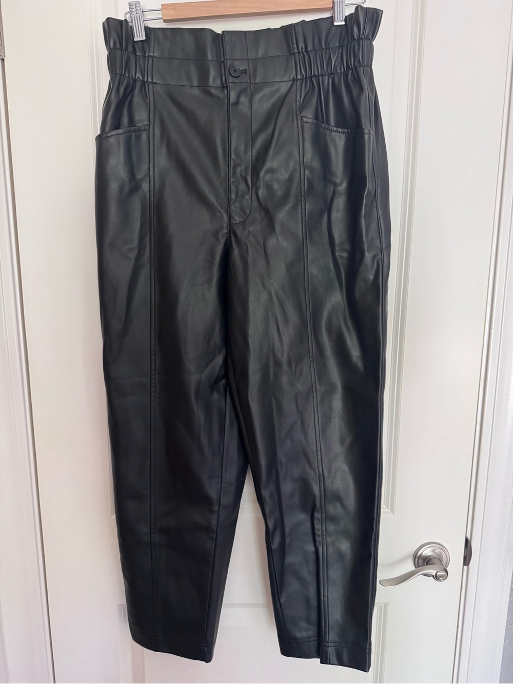 Madewell Black Faux Leather Paperbag Waist Trousers